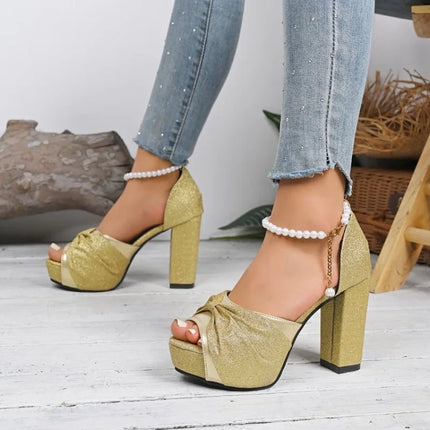 Women Sandals Thick Platform Sandals Woman Summer Square Toe High Heels Shoes Plus Size Party Dress Shoes Women