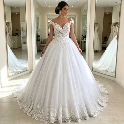 2026 New Cap Sleeve Sweetheart Neck A‑Line Bridal Gown Lace‑Up Back Design Elegant Women Formal Wedding Party Dresses