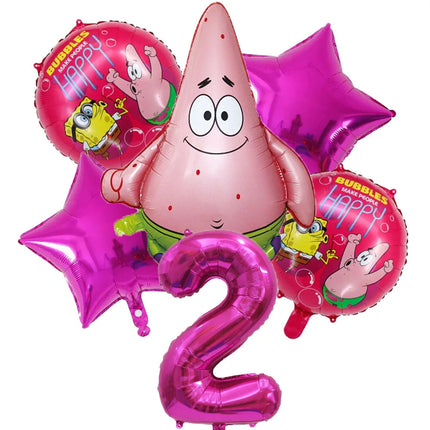 6Pcs SpongeBob Patrick Star Balloon set Birthday Party Golde Blue Numbers Balloons Boys Girls Baby Shower Party Supplies Gifts