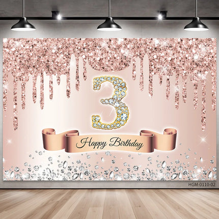 Rose Golden Happy 18th Birthday Party Backdrop Glitter Diamond Birthday Background Girl Sweet Birthday Party banner photography
