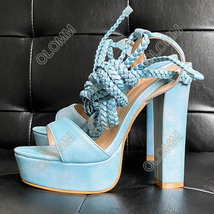 Olomm Handmade Women Summer Platform Sandals Ankle Strap Block Heel Open Toe Pretty 9 Colors Dress Party Shoes US Size 5-13