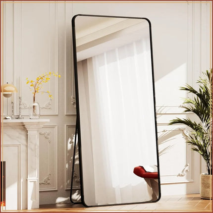 71"x26" Full Length Mirror, Aluminum Frame, Floor Standing or Wall Mount, Black