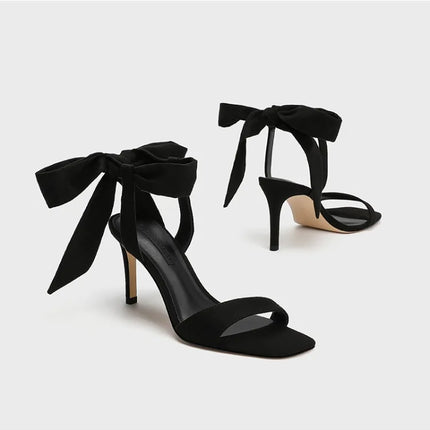 European and American Summer New Ankle Strap Women's Slim High-heeled Sandals Fashionable and Sexy Bow Party Wedding Sandals 40
