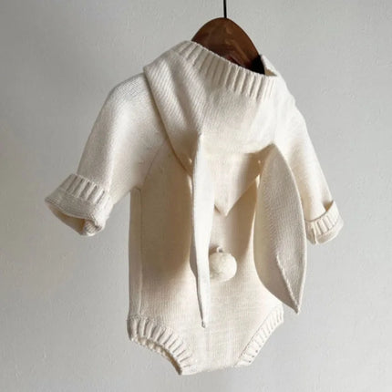 Autumn Winter Korean Style Children Knitted Clothes Newborn Baby Girls Knitted Bodysuits Solid Color Knitting Hooded Jumpsuit