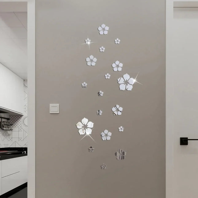18Pcs 3D Flower Mirror Wall Stickers Acrylic TV Background Art Mural Bedroom Decor Self-adhesive Decorative Mirrors Home Decor