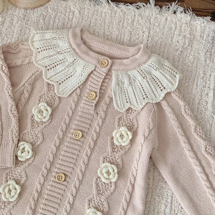 New Infant Baby Girls Knitted Jumpsuit Autumn Winter Children Knitted Clothes Long Sleeve Sweet Flower Rompers