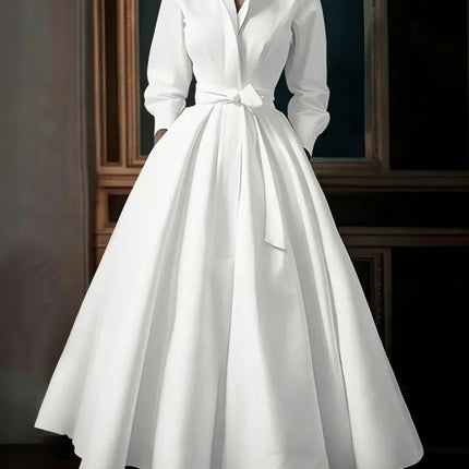 2025 ZANZEA Autumn Waisted A Line Party Dress Women Fashion Lapel Neck Long Sleeve Dresses Belted Robe Elegant Solid OL Sundress