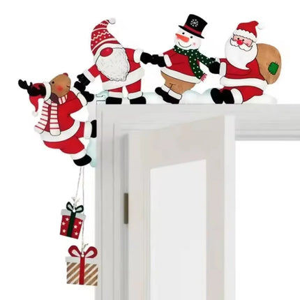 2026 Wooden Christmas Door Corner Decor, Santa Snowman Reindeer Cartoon Hanging Pendant, Xmas Door Frame Ornament for Party Home