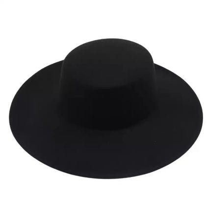 French Retro Women Flatcap Wide Brim Hepburn Style Flat-top Cap Solid Color Felt Hat Church