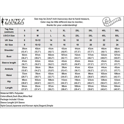 ZANZEA Fashion Solid Party Dresses Women 3/4 Sleeve Elegant Robe 2025 Casual O-Neck Collect Waist Knee-Length Office OL Vestidos
