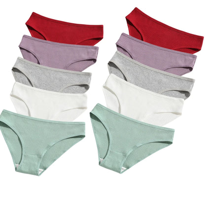 10Pcs/Set Women Cotton Briefs Breathable Panties Low Waist Briefs Sports Solid Soft Skin-Friendly Underwear Daily Wear S-XXL