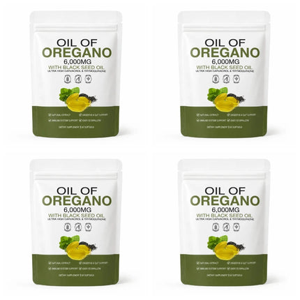 Oil of Oregano Softgels 6000mg with Black Seed Oil for Immune System & Digestive Support,Soy-Free Gluten-Free 60 Softgels
