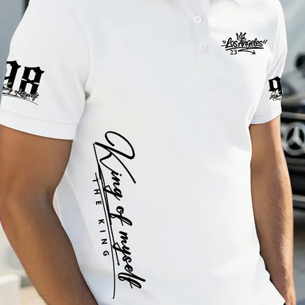 European and American Men's Summer Golf Los Angeles Letter Print Soft Breathable Polo Short Sleeved T-Shirt Outdoor Casual Top