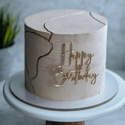 New Side Happy Birthday Cake Toppers Decoration Gold Acrylic Kids Birthday Party Cake Topper for Baby Shower Gift Baking Supplie