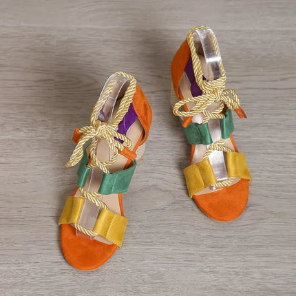 Fashion Women High Heels Sandals Designer Weave Ankle Lace Slides Sexy Open Toe Female Pumps New Trend Summer Chunky Shoes