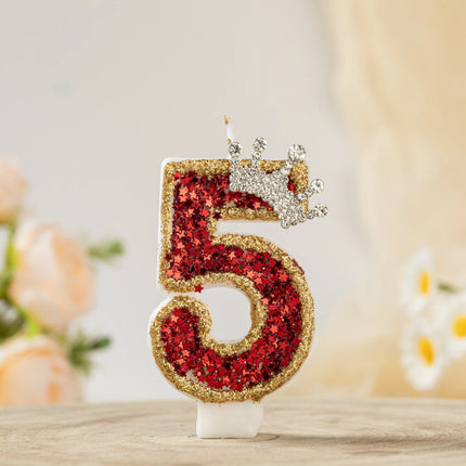 Crown Candles New Creative Number 0-9 Pink Blue Red Birthday Wedding Party Cake Decoration Handmade Crown Powder Sequin Cake Dec