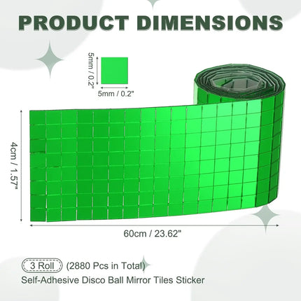 8000Pcs Acrylic Mirror Mosaic Tiles Self-Adhesive 5x5mm Green Square Disco Ball Mirror Tiles Sticker for DIY Craft Decoration