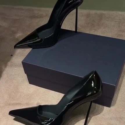 Fashion Red Patent Leather High Heel Shoes Women Sexy Pointed Toe Dress Pumps Office Lady Shoes Black