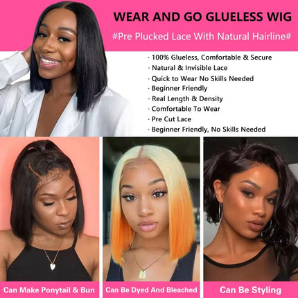 250% Density 13x4 Bone Straight Short Bob Lace Front Human Hair Wigs 13x6 Lace Frontal Wig Brazilian 100% Human Hair 16 Inch 5x5 Glueless Wig For Women