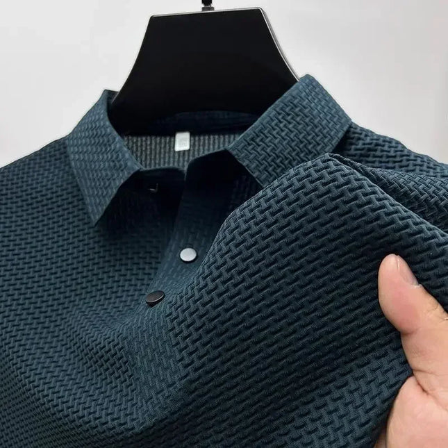 Summer New Men's Lop-up Hollow Short-sleeved Polo Shirt Ice Silk Brand Clothes Breathable Business Fashion T-Shirt Male Upto 6XL