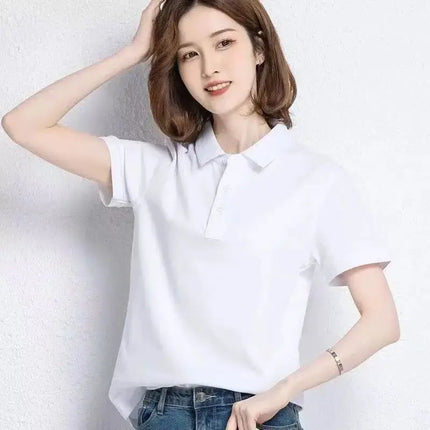 Women's Basic Solid Color Short-Sleeved POLO Shirts Summer Knitted Tops Daily Casual Models Can Be Machine Washed and Dry Clean