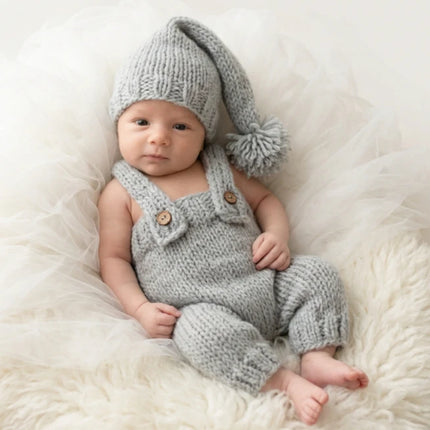 Handmade Knitted Newborn Romper Hat Set Baby Photography Studio Props Cute Infant Photo Outfit Accessories 0-3M