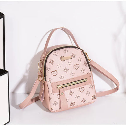 Mini Backpack Women PU Leather Printed Fashion Small Backpack 3 Ways Carry Lightweight Casual Daypack for Daily Travel Shopping