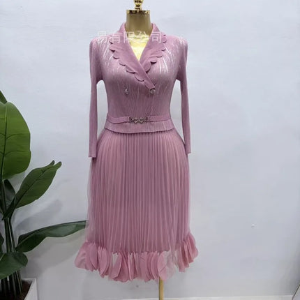 Miyake Pleated Dresses 2026 Middle East New Long Sleeve Plus Size Stretch Long Dress Formal Occasion Commuter Women's Clothing