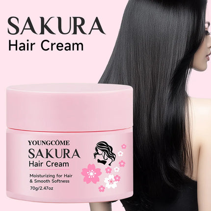 SAKURA Hair Cream with Keratin & Argan Oil - Intensive Repair for Dry/Damaged Hair, Frizz Control, 72H Moisturizing & UV Protect