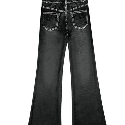 1253 [Printed Pants - Not Denim Fabric] Floral Print Flare Pants - Non-Denim Fabric, Women's Trousers,