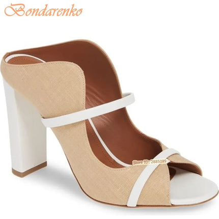 Straps Peep Toe Sandals Chunky High Heels Solid Slip On Hollow Women New Shoes Summer Party Designer Sandals Fashion Big Size
