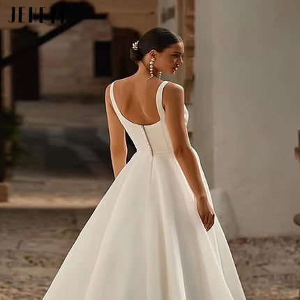 JEHETH Boho Brides Wedding Dresses Spaghetti Straps Square Collar Simple Formal Bride Dress Vintage Long Bridal Gowns Customized