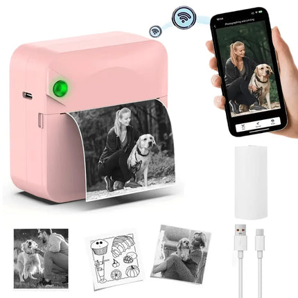 Wireless Portable Mini Thermal Photo Printer with Mobile App USB Charging for Thermal Paper Photos & Notes Ideal for Offices Supermarkets Android/iPhone