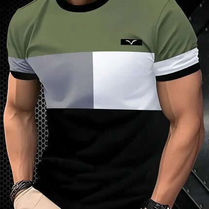 Summer classic men's T-shirt: Outdoor round-neck short-sleeved top with striped print, loose street men's T-shirt with additiona