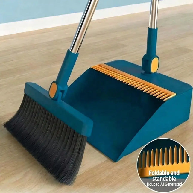 1 Set Collapsible Broom And Dustpan Set Ergonomic Cleaning Tools For Home Office And Dorm Use Sturdy Lightweight Design For Efficient Floor Cleaning Tile And More Mocha Blue Set