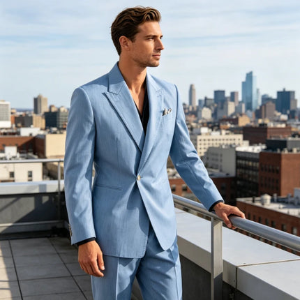 Men's Linen Set 2 Piece Peak Lapel 1 Button Slim Fit Blazer Straight Trousers Lightweight Breathable Summer Casual Wedding Party