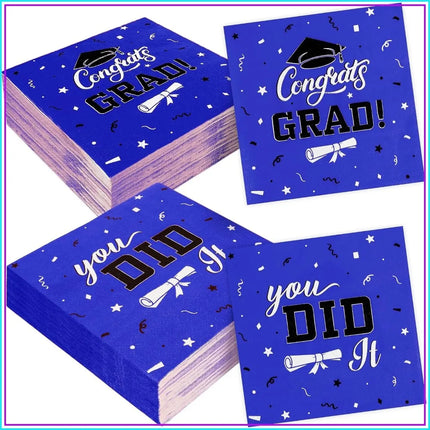 50 PCS Blue Grad Napkins 6.5in, Congrats Disposable Paper for Party Table