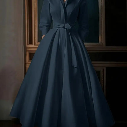 2025 ZANZEA Autumn Waisted A Line Party Dress Women Fashion Lapel Neck Long Sleeve Dresses Belted Robe Elegant Solid OL Sundress