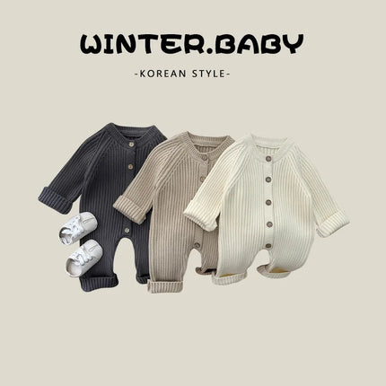Baby Onesie Spring and Autumn Clothes Solid Color Knitted Climbing Clothes Newborn Autumn Sweater Romper