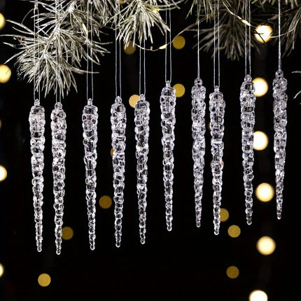 10Pcs Christmas tree icicle decoration, hanging acrylic crystal Christmas decoration 5.1 inches (about 13 centimeters) transparent plastic icicle used for Christmas trees and winter wonderland decoration products