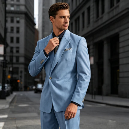 Men's Linen Set 2 Piece Peak Lapel 1 Button Slim Fit Blazer Straight Trousers Lightweight Breathable Summer Casual Wedding Party