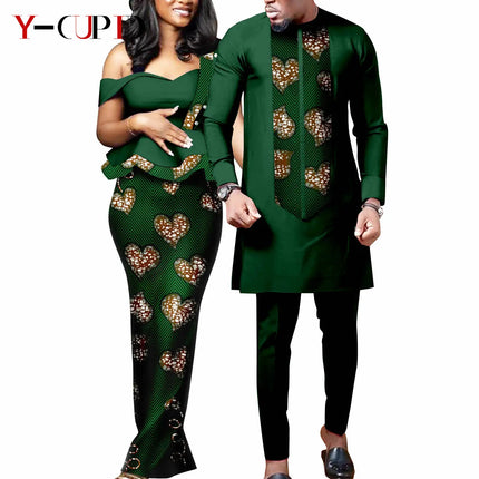 Dashiki African Print Dresses for Women Matching Couple Clothes Wedding Party Men Outfits Kaftan Shirt and Pant Sets Y23C040