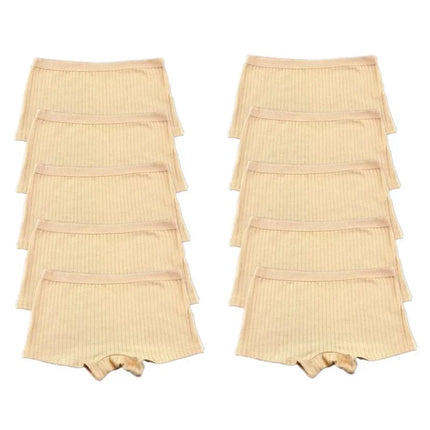 10PCS Women Boxers Underwear Ribbed Cotton Panties Sports Ladies Boyshorts Female Solid Color Cozy Lingerie Intimate