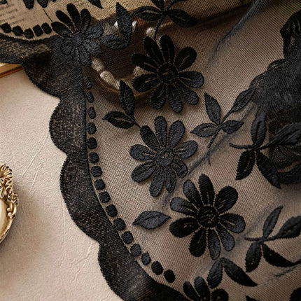 1 black lace arched curtain, French romantic transparent curtain, European retro bohemian style partition curtain