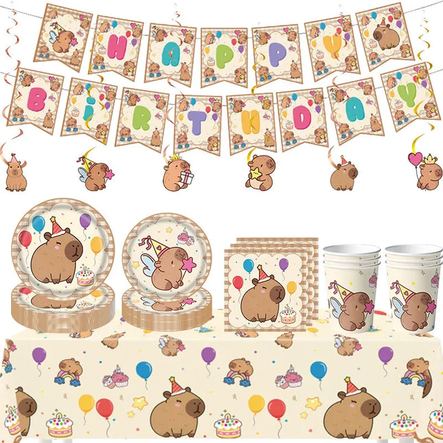 Capybara Decoration Birthday Party Pavors for Girls Capybara Tableware Set Cup Plate Balloons Gift Bags Happy Banner Supplies