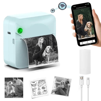 Wireless Portable Mini Thermal Photo Printer with Mobile App USB Charging for Thermal Paper Photos & Notes Ideal for Offices Supermarkets Android/iPhone