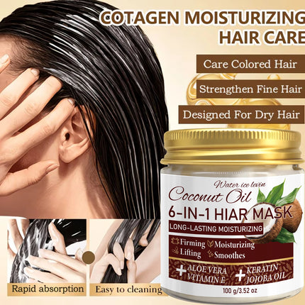 Water Ice Levin 6-In-1 Coconut Oil Hair Mask Keratin Aloe Jojoba Hydrate Dry Colored Fine Hair 100g