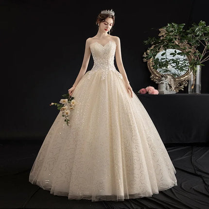 Customized Made Real Photo Plus size Bead Strapless Lace Wedding Dresses Cheap Ivory Champagne Bride Frocks Vestidos De Novia