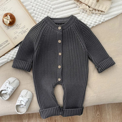 Infant Boy Girl Long Sleeve Thick Warm Jumpsuit Cotton Newborn Toddler Clothes 0-24M 2025 Winter New Baby Solid Knitted Romper