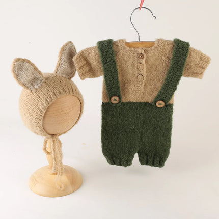 Newborn Knitted Angola Fuzzy Romper Baby Animal Outfit Photography Props Baby Cartoon Wolf Footed Overall Sets Photo Props